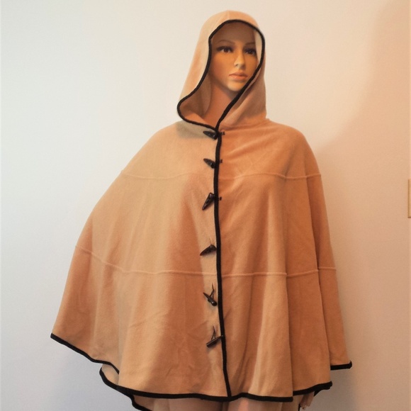 Jackets & Blazers - Tan Button Up Cape with Hood
